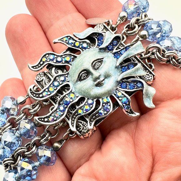 Kirks Folly Womens Bracelet Silver Tone Blue Sun Crystals Cuff - Picture 1 of 4